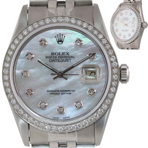 rolex datejust white gold diamond dial|Rolex Datejust diamond bezel aftermarket.